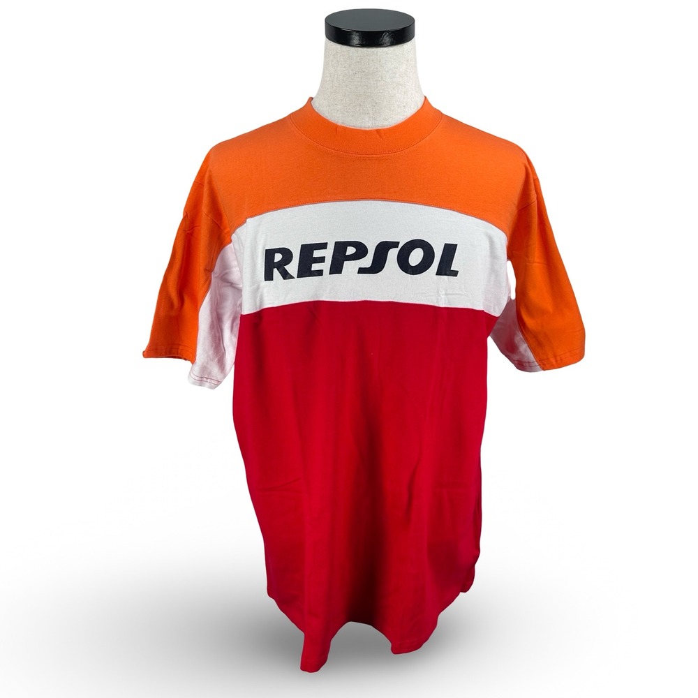 Repsol Racing T-Shirt Mens XL Orange Red White Colorblock Cotton MotoGP Tee
